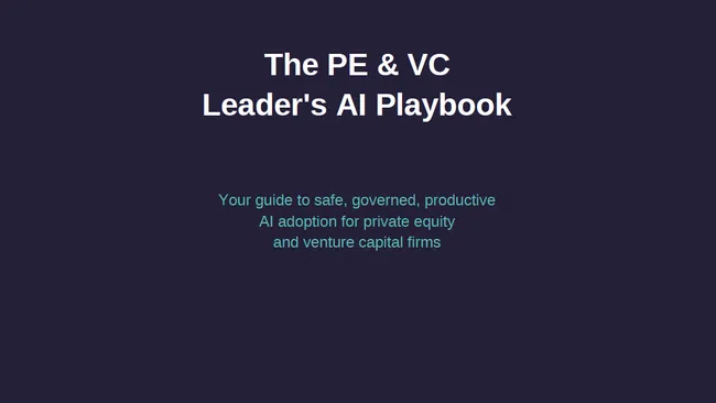 Cover of The PE & VC Leader's AI Playbook by Framework IT focusing on safe AI adoption in finance firms.