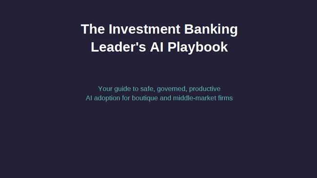 Cover page for The Investment Banking Leader's AI Playbook by Framework IT focused on safe, productive AI adoption.
