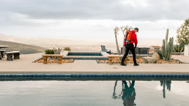 a person walking on a dock