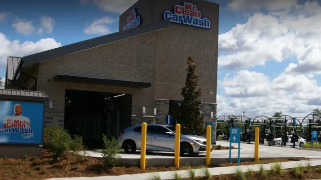 a building with a sign in front