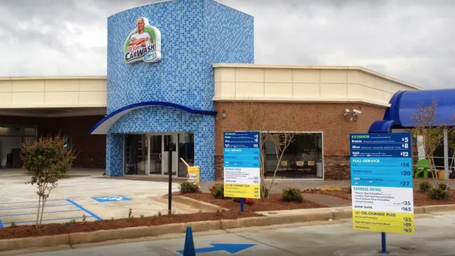 a building with a sign in front