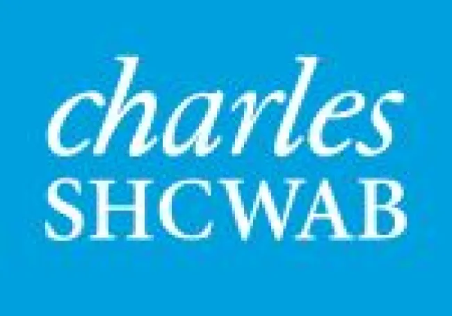 Charles Schwab logo with white text on bright blue background representing financial services..