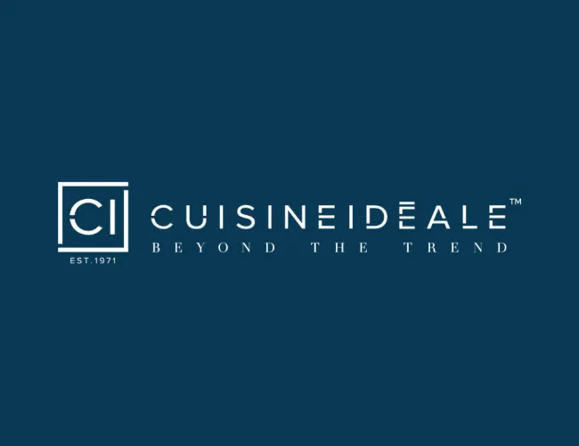 Cuisine Ideale logo with tagline Beyond The Trend on a dark blue background