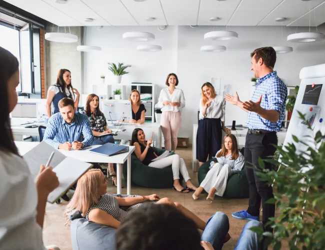 a group of people in a room