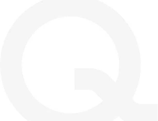 White stylized letter Q on a solid black background, minimalist graphic design