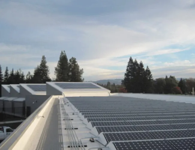 a roof with solar panels