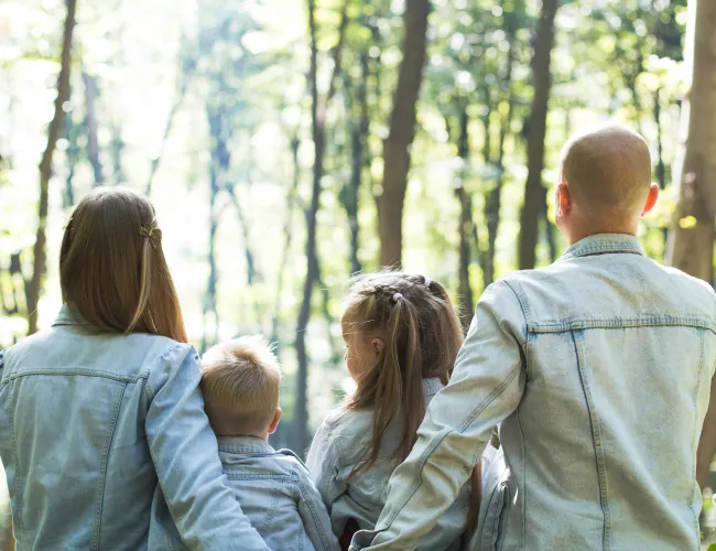 a family in the woods