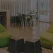 a room with green chairs