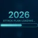 Loading bar with 2026 attack plan text on dark background with cybersecurity icons and symbols.
