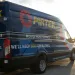 Blue Pirtek mobile hose service van parked outside during sunset with company branding and service details.