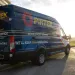 Blue PIRTEK mobile hose service van parked outside at sunset with company branding and slogan visible.