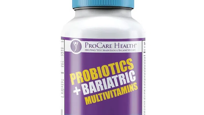 Bottle of ProCare Health Probiotics and Bariatric Multivitamins with 60 capsules and 15 billion CFUs.