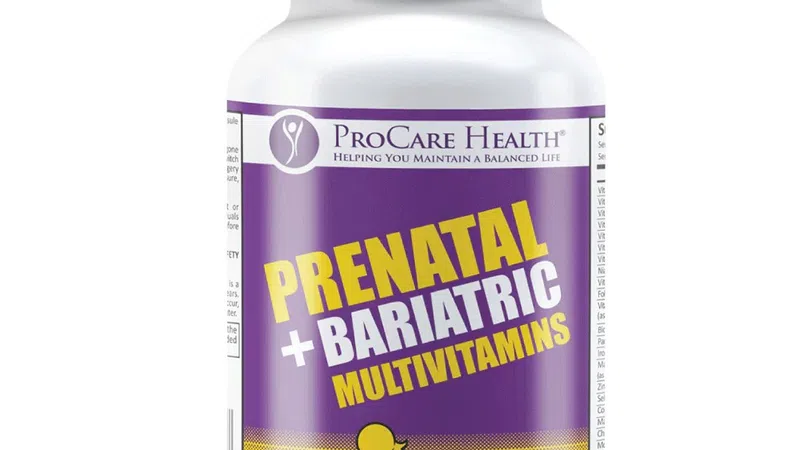 ProCare Health Prenatal and Bariatric Multivitamins bottle with 60 capsules for dietary supplement.