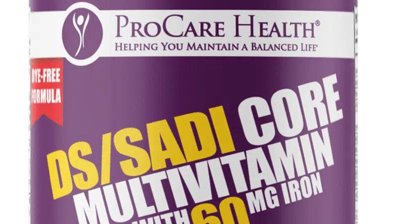 ProCare Health DS/SAD Core Multivitamin with 60 mg iron, fruit punch flavor, 30 chewable tablets, once daily