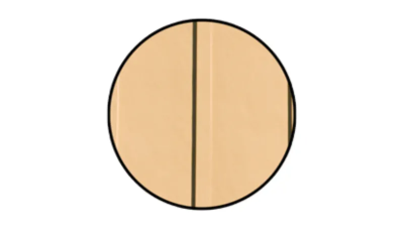 Round beige pill with a vertical score line in the center against a white background.