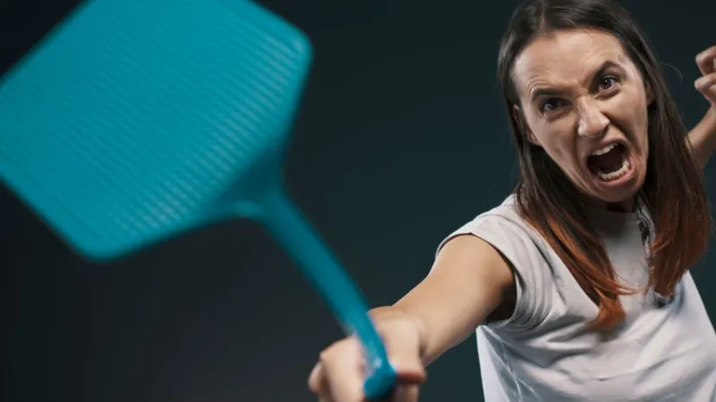 woman swatting a flyswatter