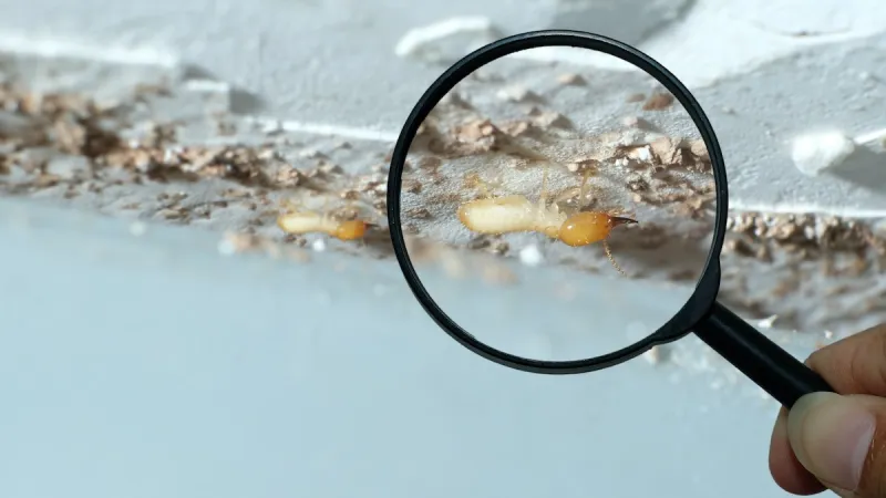 a hand holding a magnifying glass over a snowy landscape