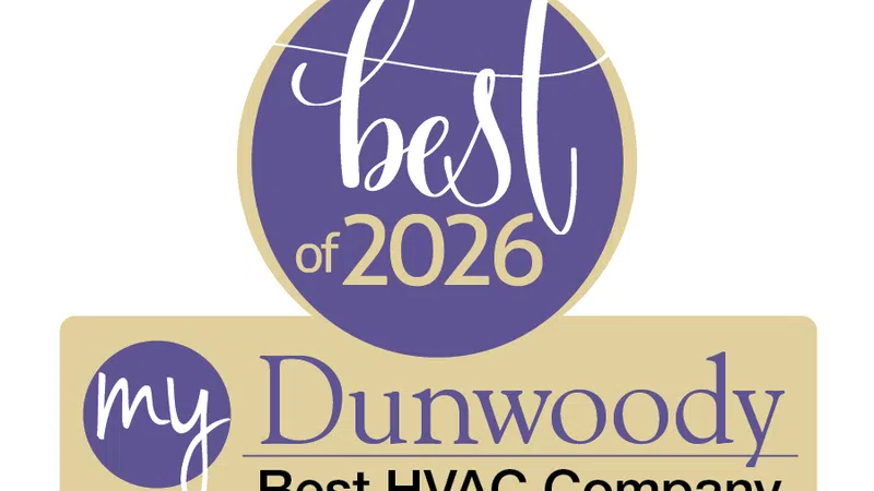 Best of 2026 award logo for My Dunwoody Best HVAC Company in purple and beige colors.
