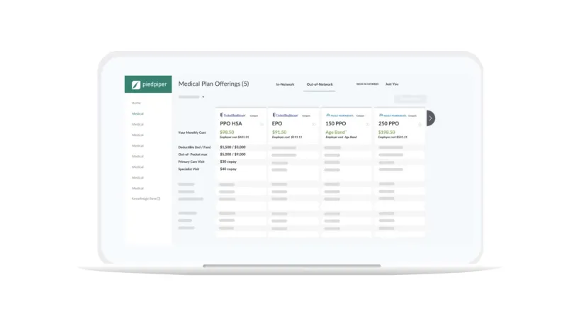 Laptop screen displaying medical plan offerings comparison with costs and coverage details