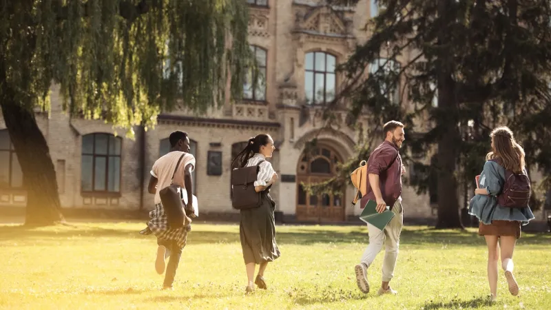 a group of people walking in a park