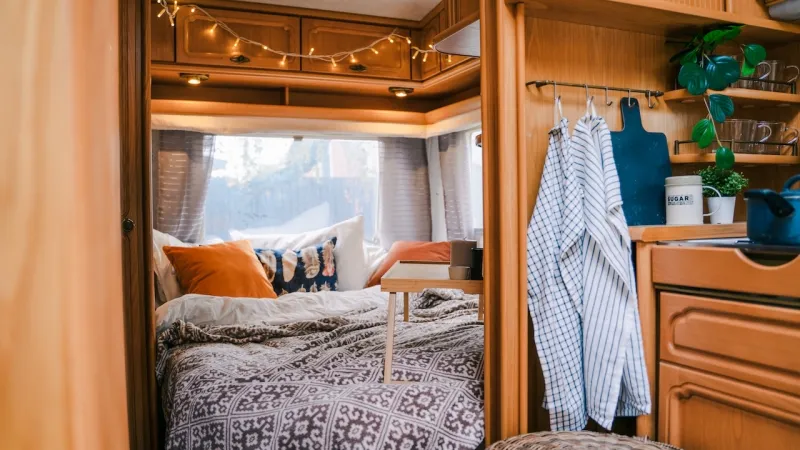 decorated and cozy RV bedroom