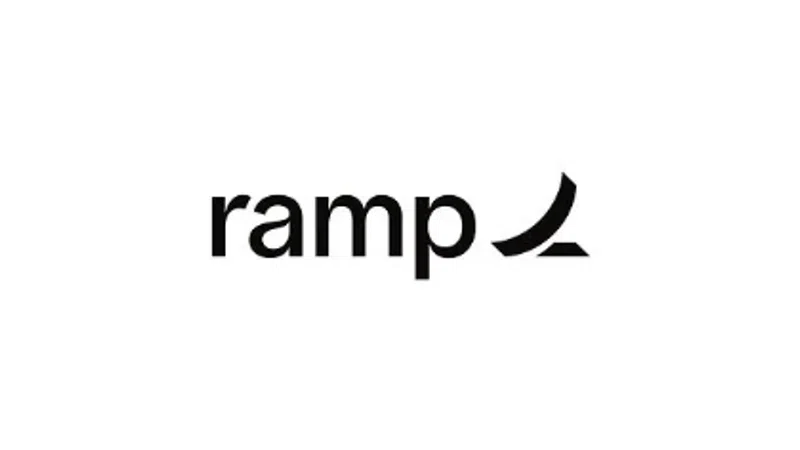 Ramp company logo with black text and a stylized arrow on a white background