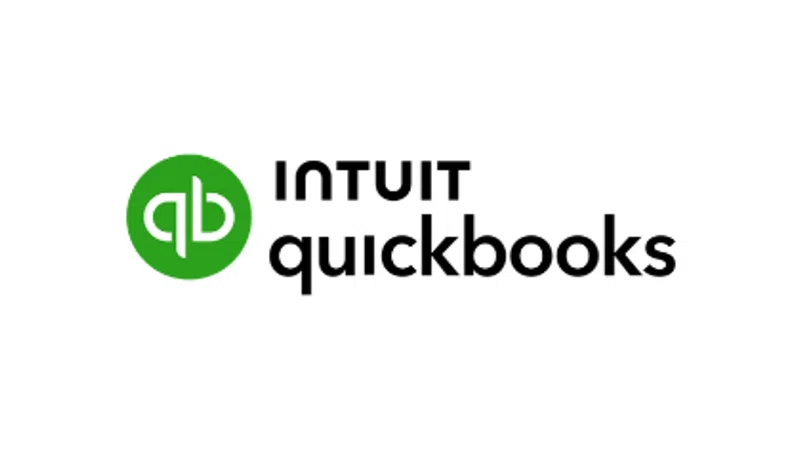 Intuit QuickBooks logo with green circular emblem and black text on white background