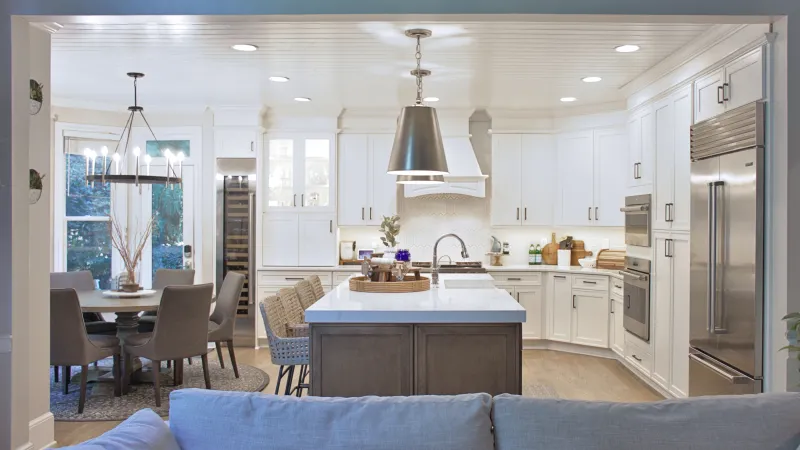 a bright kitchen with a large center island