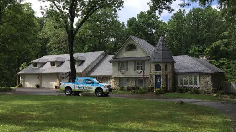 A dramatic makeover on this home's roofing system. Roof It Forward removed the cedar shake roofing and installed this synthetic slate roofing product for an amazing result.