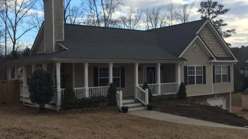 What a difference the new roof makes - the beautiful color is peppermill gray!