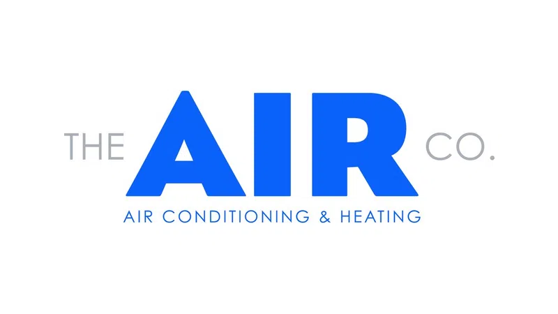 The Air Co. logo with blue text highlighting air conditioning and heating services on a white background.