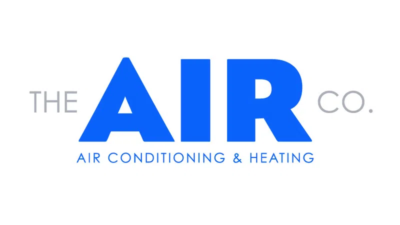 Logo of The Air Co. specializing in air conditioning and heating services with blue and gray text on white.