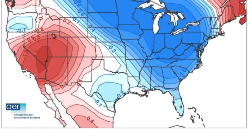 a US map with temperatures