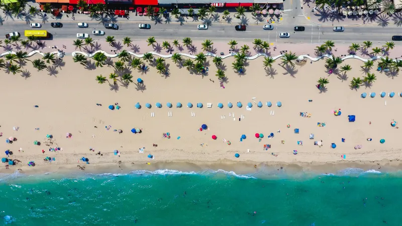 a beach with many people on it