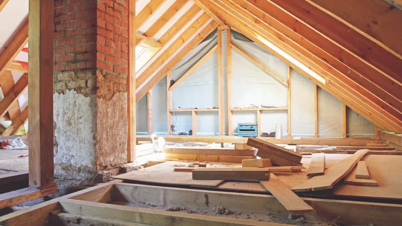 a wooden attic