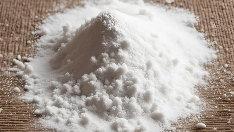 a pile of white powdery boric acid on a tan carpet