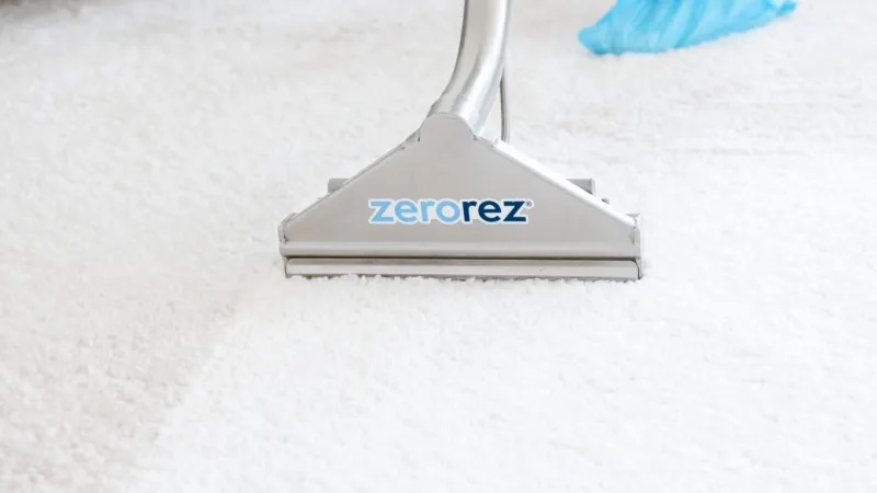 Zerorez® Zr Wand cleaning a white fluffy carpet using Zr Water