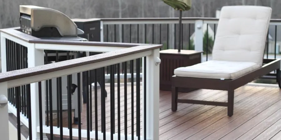 a chair and table on a deck
