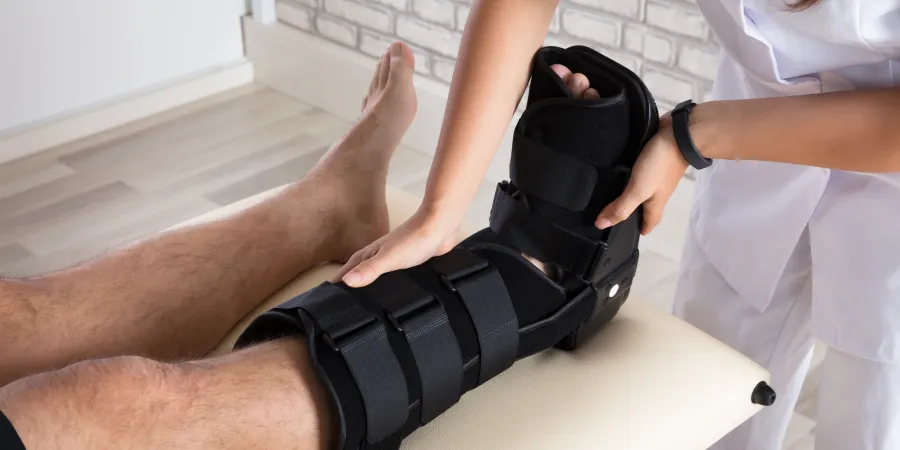 a foot in a brace