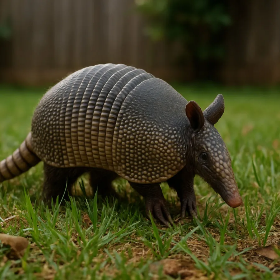 Armadillo walking in a backyard