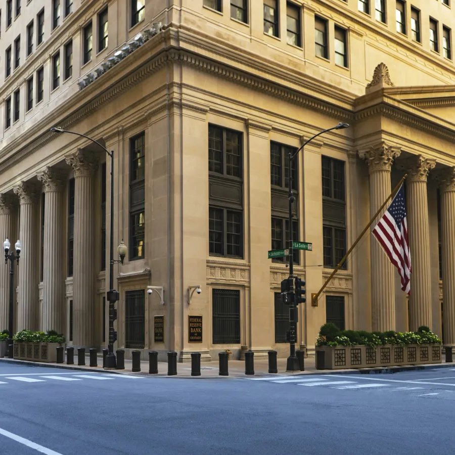 a building with a flag on the front