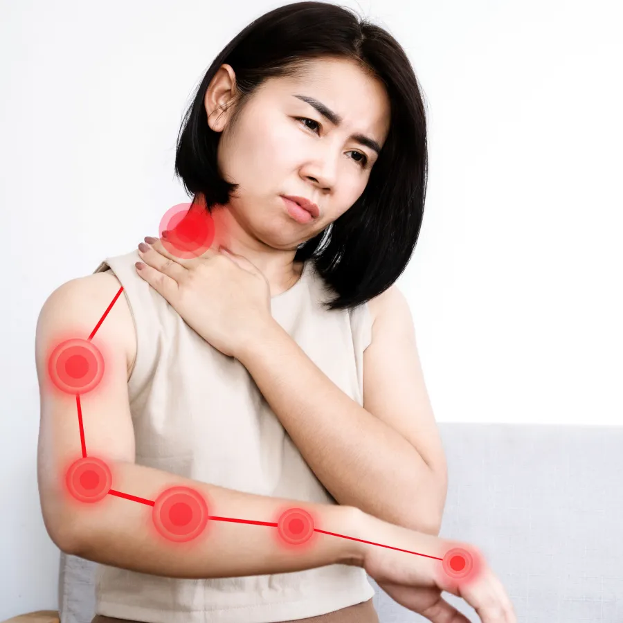 a person holding their neck