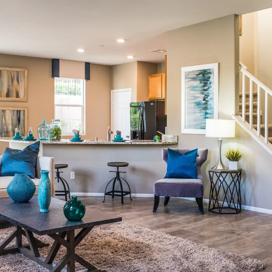 a living room with a couch and a coffee table