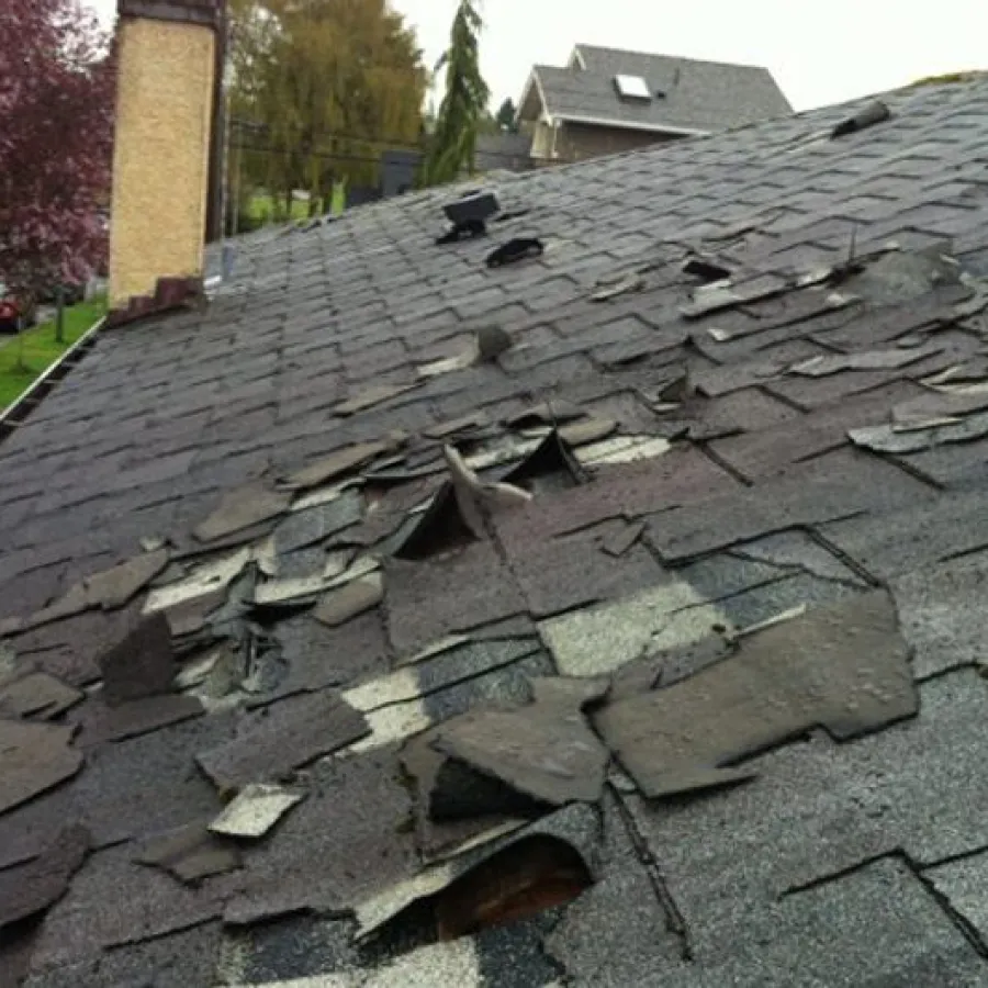a roof with a brick chimney