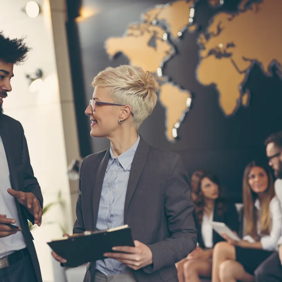 people talking in an office
