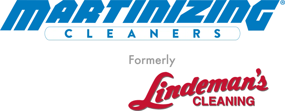 Martinizing Cleaners logo in blue with Formerly Lindeman's Cleaning in red and gray text