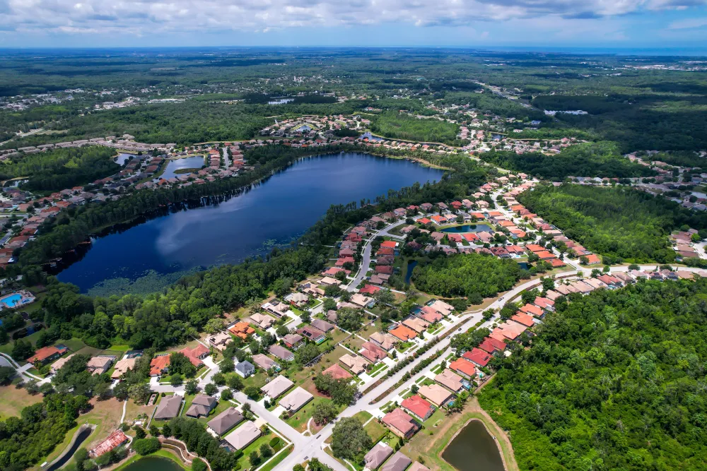 a river flowing through a city