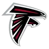Atlanta Falcons logo featuring a stylized black and red falcon with sharp edges and gray outline.