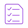 Purple checklist icon on a transparent background showing a document with three check marks
