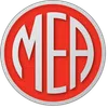Round red and gray logo with stylized letters M, E, and A in the center inside a silver border.